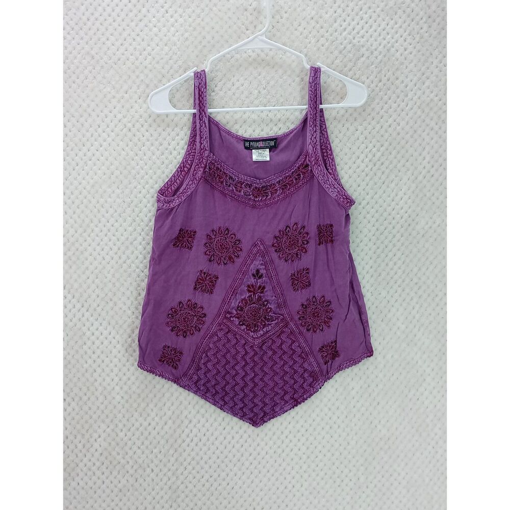 The Pyramid Collection Tank Top Women's Small Purple Floral Embroidered Rayon